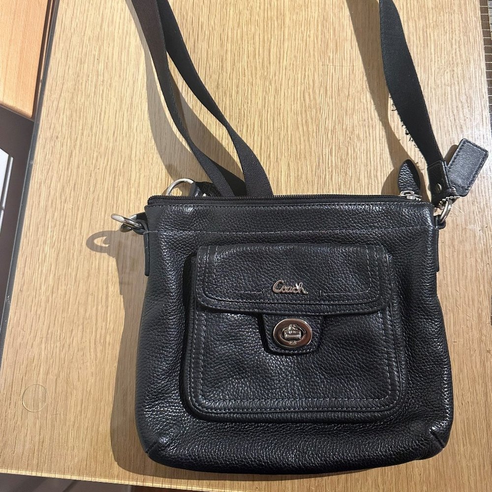 Coach all leather cross body bag in black